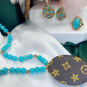 New <strong>Necklace</strong> Earrings <strong>Ring</strong> Fashion Jewelry Luxury Bohemian Natural Oval Turquoise <strong>Beads</strong> Jewelry Sets for Women - Product Image 3