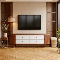 Mueble de TV Minimalista Moderno de Madera Maciza, Consola Flotante para Equipos Multimedia, Diseño Personalizable para Sala de Estar/Apartamento, Compatible con Muebles para el Hogar