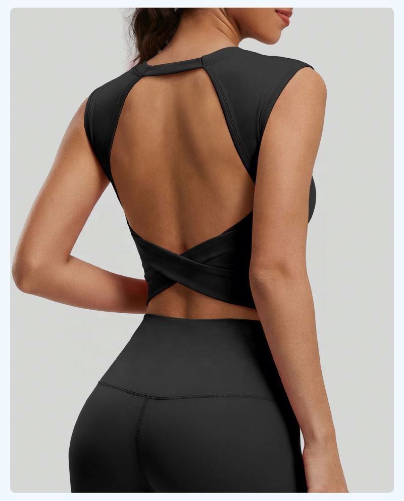 Bestseller Breathable Sweat-Wicking Spandex/Nylon Crew Neck Regular Fit Backless Tank Top for Women Fitness Yoga Gym
