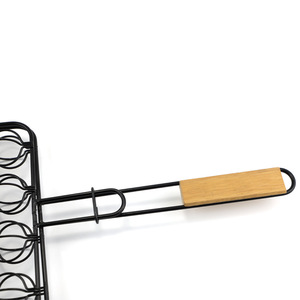 Cesta para asar carne, ostras y mariscos con mango de madera, herramienta cuadrada de hierro para barbacoa, para cocinar, hornear y asar a la parrilla, 50x25.5x6cm - Product Image 4