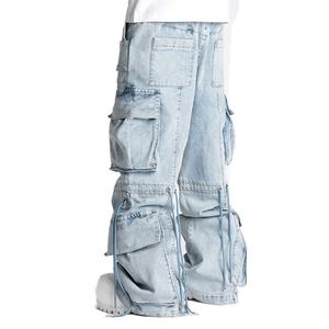 Nouveauté 2024 Jean classique délavé léger coupe baggy décontracté style streetwear effet usé avec bordure en corde - Product Image 3
