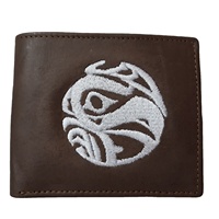 Dompet Kulit Sapi Asli Bordir Kustom, Model Bifold Terbuka, Unisex, OEM, Anti RFID, Tahan Air, Tempat Kartu Modis