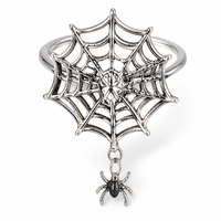925 Sterling Silber Spinnennetz-Ring mit Schwarzem Zirkon-Spinnen-Charm, Gotischer Halloween-Schmuck, Süßes Dunkles Band, Allerheiligen-Geschenk