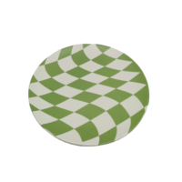Assiettes rondes en fibre de bambou écologiques à motif imprimé intégral à carreaux verts et bleus pour fêtes