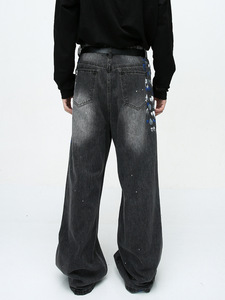 Jeans pour hommes en denim à rivets en alliage d'amalgame et de <span class=keywords><strong>mercure</strong></span>, coupe slim, effet métal liquide, fournisseur - Product Image 1