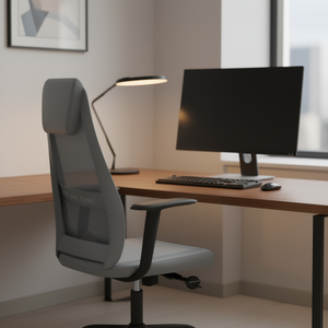 <b>Grey</b> Mesh <b>Office</b> <b>Chair</b> With Adjustable Armrest And Built In Headrest Swivel Design Contemporary Style Metal Base - Product Image 2