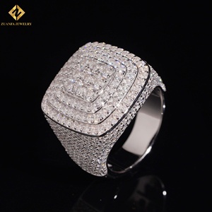Men's Moissanite <b>Ring</b> 925 Silver Rhodium Plated Hip Hop Geometric Luxury Style <b>Iced</b> Out <b>Rings</b> - Product Image 1