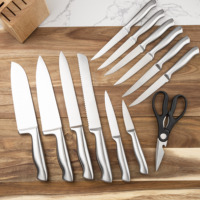 Ensemble de couteaux de cuisine professionnels en acier inoxydable de 14 pièces avec porte-bloc en bois de haute qualité pour la coupe