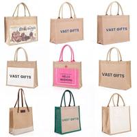 Sac fourre-tout en jute laminé imperméable et durable, personnalisable avec logo imprimé, fermeture éclair, idéal pour le shopping et les pique-niques (vente en gros)