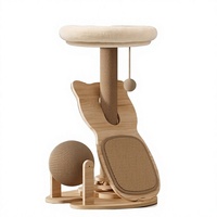Arbre à chat classique de luxe en bois et sisal avec poteau à gratter, structure d'escalade et jouet à bille – Meuble durable pour petits espaces intérieurs