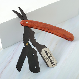 <span class=keywords><strong>Rasoir</strong></span> manuel traditionnel à manche en bois pour le rasage du visage et des barbes - Product Image 4