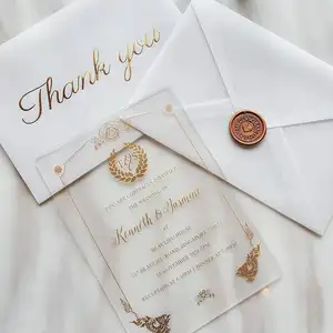 Papel de trazado translúcido, sobre, lámina dorada, transparente, acrílico, invitaciones de boda, invitación, sello de cera adhesiva