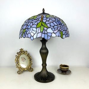 LongHuiJing 16Inch Wisteria Stained Glass Dome Table Lamp Flexible Eco-Friendly AC Blue Purple Shade Simple Design for Living - Product Image 2