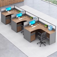 Poste de travail de bureau en forme de L en bois pliable moderne avec cloison, bureau modulaire ergonomique pour espace de travail de 4 personnes