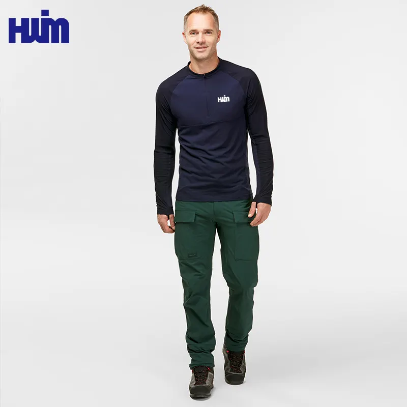 Bleu hommes Trekking inodore t-shirt personnalisé 1/4 fermeture éclair à manches longues Gym Fitness Jogging entraînement porter homme sport vêtements d'entraînement