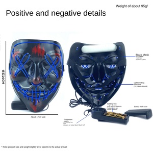 หน้ากากเรืองแสงฮาโลวีนแบบมีไฟเย็นทำจากพลาสติกสำหรับงานปาร์ตี้ไฟ LED สยองขวัญทรง V สีดำกำหนดได้เอง - Product Image 5