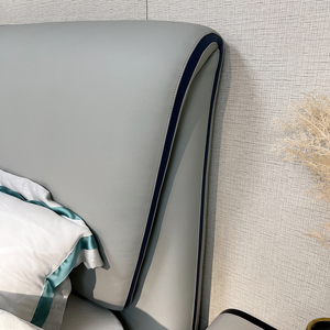 Mobili per camera da letto in stile moderno letto matrimoniale king size con comodino letto imbottito in pelle grigia per adulti - Product Image 6