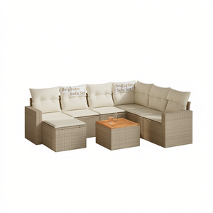 Ensemble de canapés de jardin beige, meubles en rotin d'extérieur avec coussins en mousse haute densité, design contemporain imperméable - Product Image 1