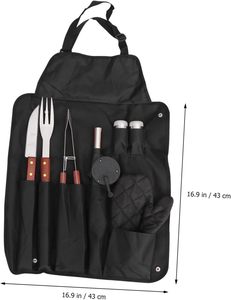 Juego de herramientas portátiles de acero inoxidable para barbacoa: espátula, tenedor, pinzas, guante de horno, delantal - Product Image 2