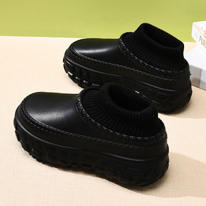 Guru Tire Soled Cotton <b>Slippers</b> Women Mid Heel EVA Outsole Anti Slip Fleece Lined Warm Autumn Winter Home Wear - Product Image 2
