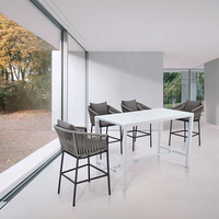 dernes, hauteur comptoir, patio, ensemble de meubles, table et chaises de bar en corde d'aluminium pour l'extérieur et le jardin