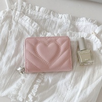 Dompet Akordion 5 Warna untuk Wanita, Bahan Kulit PU, Banyak Slot Kartu, Dompet Koin Mini, Lucu dengan Ritsleting Berbentuk Hati, Portabel
