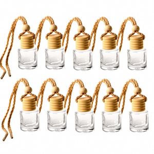 Botella de Vidrio Transparente Cuadrada de 5ml, 8ml, 12ml con Serigrafía, para Ambientador de Coche, con Tapa de Madera, Botella Colgante para Perfume - Product Image 1