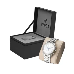 Casing kotak jam tangan tunggal tampilan kemasan hadiah kertas karton hitam Logo kustom kualitas tinggi mewah dengan sisipan busa