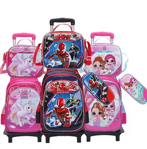 3 ensembles de sacs d'école étanches Cartoon 3D avec sac à lunch et étui à crayons conçus pour les garçons et les filles