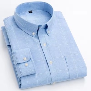 Camisa de Lujo para <span class=keywords><strong>Hombre</strong></span>, Camisa <span class=keywords><strong>Oxford</strong></span> de Algodón de Manga Larga a Cuadros y Rayas, <span class=keywords><strong>Camisas</strong></span> de Oficina para Negocios, Corte Ajustado Informal, Precio al por Mayor - Product Image 3