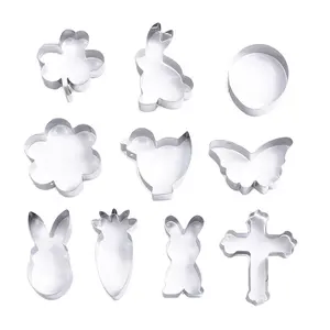 Easter 10PCS Stainless Steel Cookie Mold Set Cute Diy Baking Kit Cookie Cutter Set