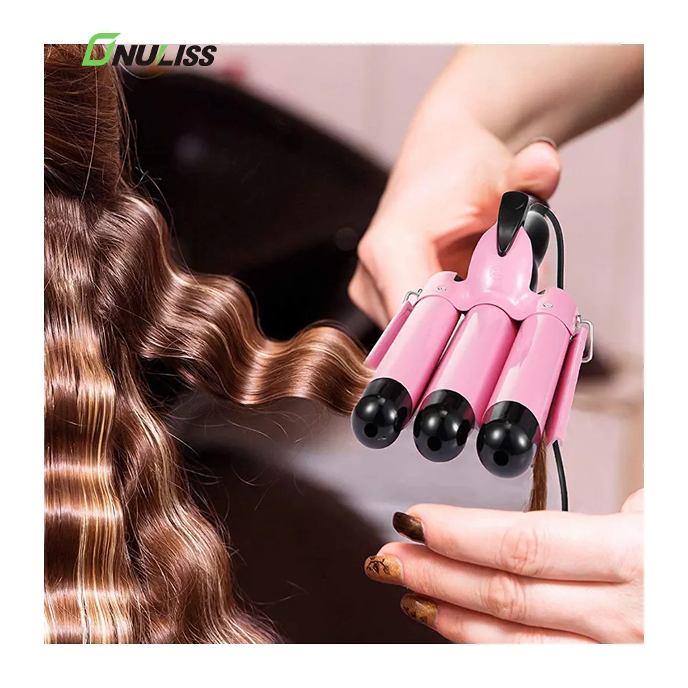 Benutzer definierte 450 Frauen 2 In 1 Electric Pink Deep Wave Lockens tab mit drei Fässern Profession elle Haar glätter Locken wickler Maschine