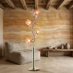 Lampadaire Lotus à 4 têtes, design artistique, pétale en acrylique rose, commande en gros avec assurance commerciale pour vitrine de magasin de meubles - Product Image 6