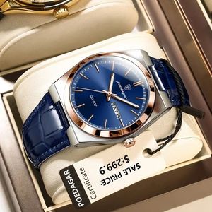 Poedagar 930 đồng hồ sang trọng cho nam Đồng hồ nam bằng da dạ quang ngày tuần chống nước Đồng hồ nam Thạch anh thường ngày Đồng hồ nam - Product Image 6