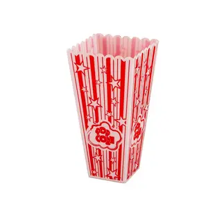 Wadah Popcorn plastik merah dan putih, wadah Popcorn plastik klasik bergaris merah