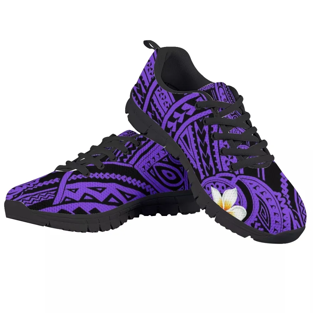 Purple Traditional Polynesia Tribal Floral Pattern Women Flats Sneakers Print On Demand Female Lace Up Shoes Brand Design
