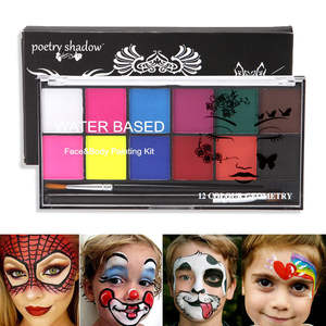 Kit de peinture corporelle et faciale au pochoir et au pinceau, noir fluorescent néon, rouge clown, pour la vente en gros - Product Image 4