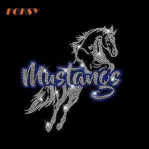 Mustang-patrón de caballo personalizado, plancha en diamantes de imitación, plantilla de transferencia para camiseta