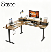 Agilestic 63 pouces en forme de L bureau debout électrique brun rustique ergonomique réglable en hauteur 2 tiroirs 2 supports ordinateur bureau