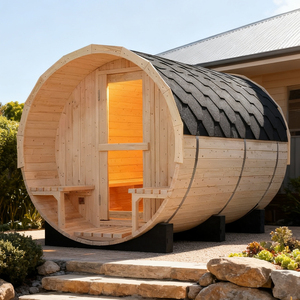 Sauna Exterior Personalizable de Madera de Pino Sólido, Sauna de Vapor Tipo Barril para 6-8 Personas, Diseño Moderno, Instalación In Situ, Sauna de Gran Tamaño - Product Image 1