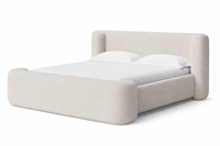 Lit plateforme cylindrique moderne de luxe en tissu bouclé crème avec tête de lit et pied de lit pour projets hôteliers et villas