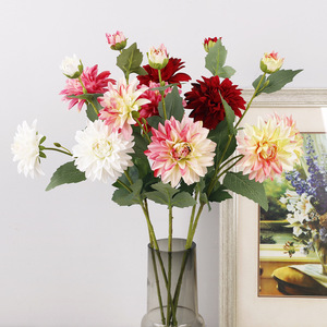 Artificial Dahlia <b>Flowers</b> 3 Heads 64cm High Simulation Wedding Home Decor Plastic <b>Wire</b> Cloth - Product Image 1