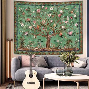 Dekorasi dinding motif daun burung bunga antik, hiasan dinding estetika Bohemian ruang tamu kamar tidur permadani poliester - Product Image 2