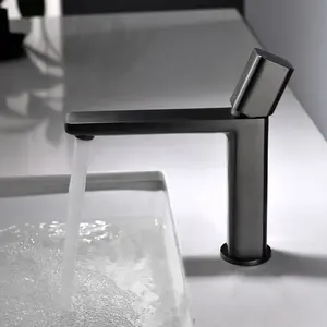 Mezclador de lavabo de latón con marca de agua, diseño cuadrado, grifo de baño de un solo Mango, grifo de lavabo