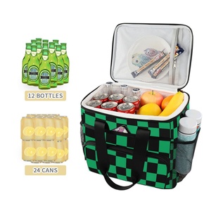 Aloha Custom Green and Black Checked Large Insulated Lunch <b>Box</b> Leak Proof Waterproof <b>Collapsible</b> Cooler Lunch Bag for Camp - Product Image 2