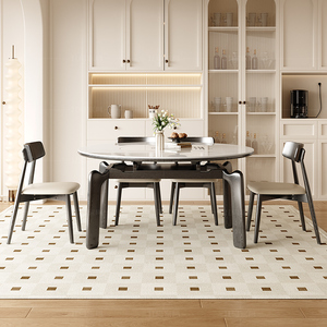 Ensemble table et chaises de salle à manger en bois massif moderne avec <span class=keywords><strong>plaque</strong></span> tournante multifonctionnelle à <span class=keywords><strong>induction</strong></span> rétractable - Product Image 3
