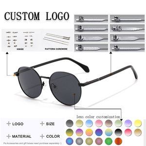 Unisex <b>Round</b> <b>Sunglasses</b> Full Rim Black <b>Frame</b> UV400 Protection Retro Style Adult Sun Protection - Product Image 2