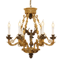 Rococo angel – plafonnier en cuivre avec 6 lampes suspendues, lustre en laiton français de style baroque