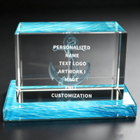 Trofeo de Cristal Neelpure 139284 con Grabado 3D de Ancla y Textura de Agua Azul para Premios Corporativos Marinos
