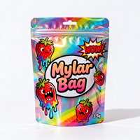 Sachet Mylar Doypack refermable anti-odeur avec fermeture éclair, imprimé logo holographique personnalisé, 14g 28g, pour aliments et tabac